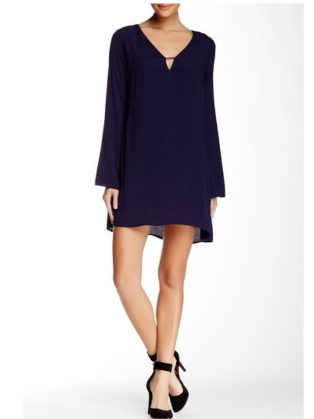ASTR The Label Cutout Long Sleeve Shift Dress Navy Blue Size Small
